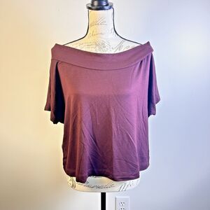LOFT Womens Medium Burgundy Off Shoulder Short Sleeve Knit Top NWT